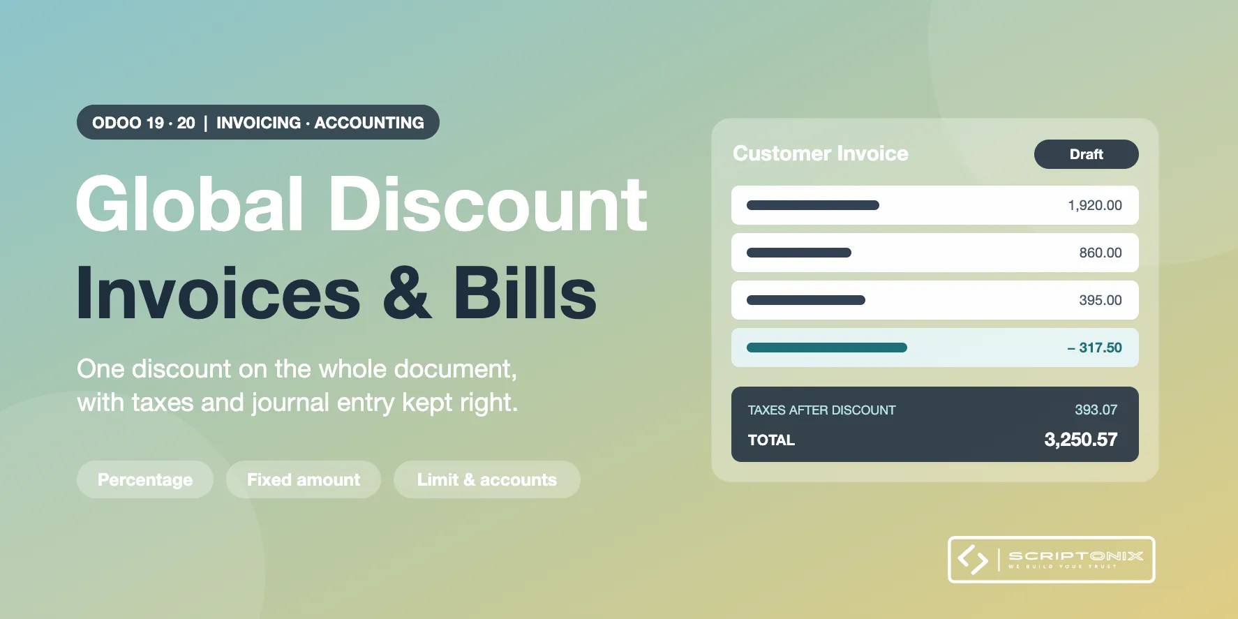 Global Discount on Invoices & Bills for Odoo 19.0